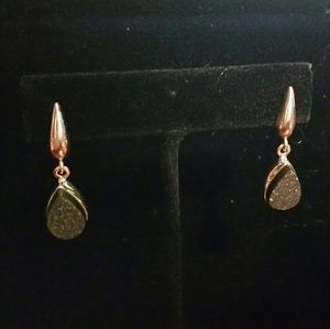 .925 Silver Black Druzy Dangle Stud Earrings